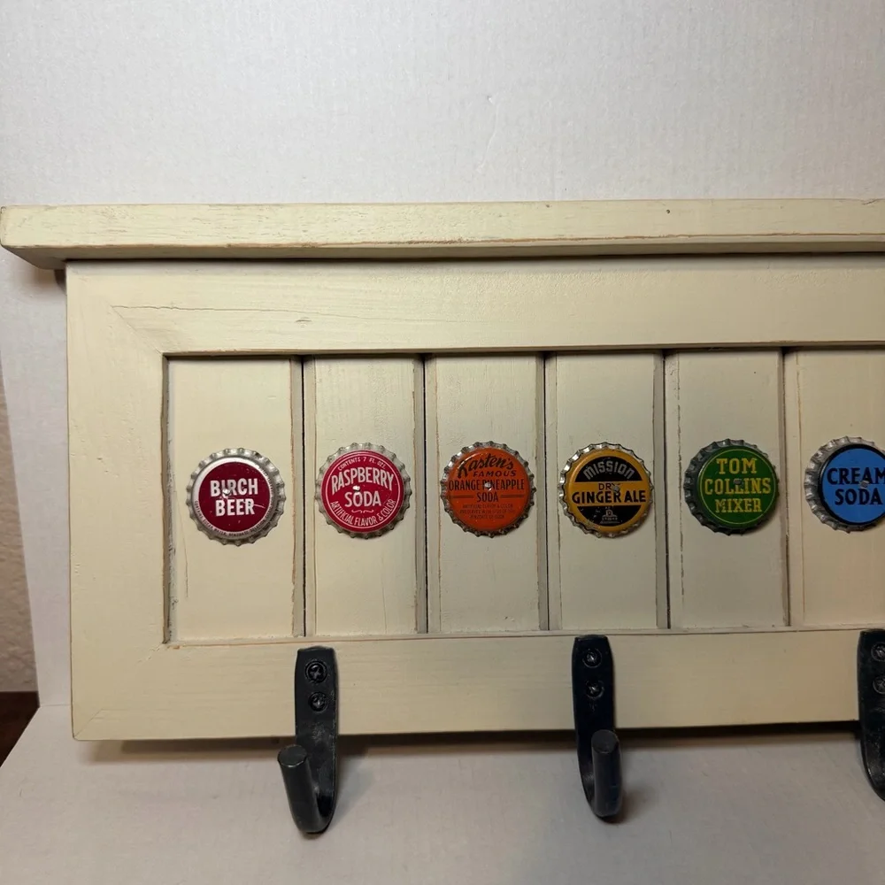 Rustic Soda Bottle Cap Wall Shelf & Coat Rack – 18